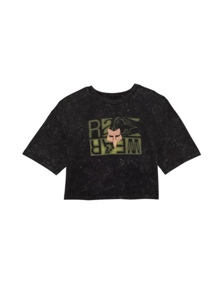 Camiseta Crop Mujer Fox Throttle Oversized Negro