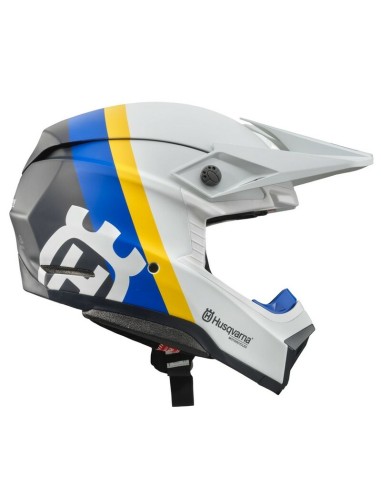 Casco Husqvarna Moto-10 Spherical Railed Blanco/Azul/Amarillo
