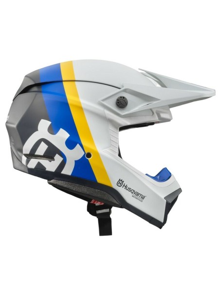 Casco Husqvarna Moto-10 Spherical Railed Blanco/Azul/Amarillo