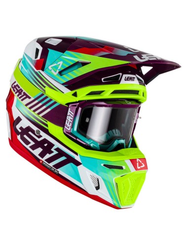 Casco con Gafas Leatt Moto 8.5 Blanco/Verde/Rojo